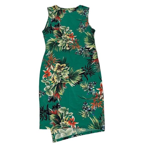Forever 21 Green Tropical Floral Print Mock Wrap Dress - Size XL - Picture 8 of 16